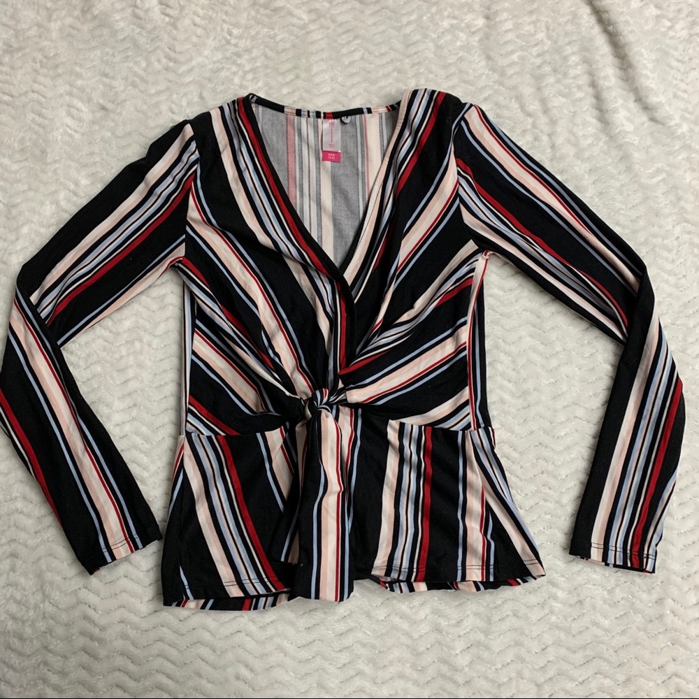 SM black, red, blue & pink faux wrap long sleeve